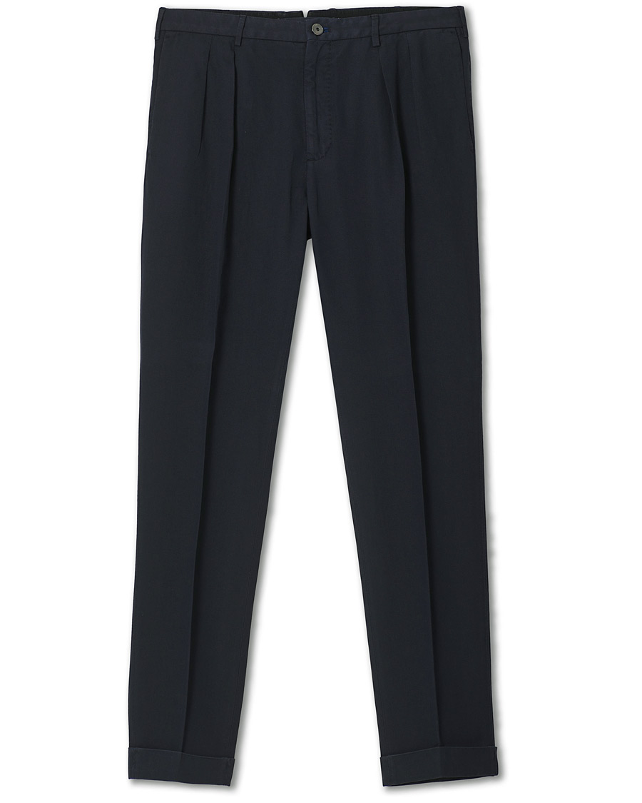 Homme | Pantalons | Incotex | Carrot Fit Pleated Trousers Navy