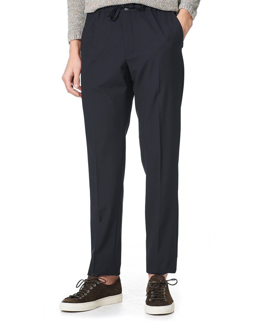 Homme | Pantalons | Incotex | Loose Fit Wool Ripstop Trousers Navy