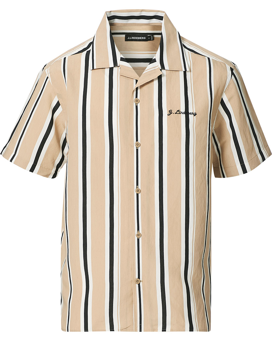 Homme | Chemises | J.Lindeberg | Elio Striped Resort Shirtt Batique Khaki