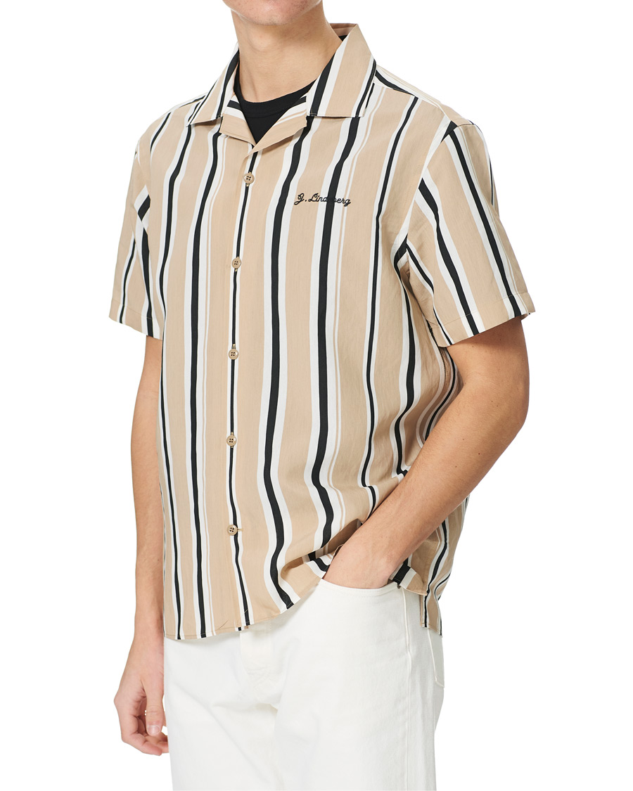 Homme | Chemises | J.Lindeberg | Elio Striped Resort Shirtt Batique Khaki