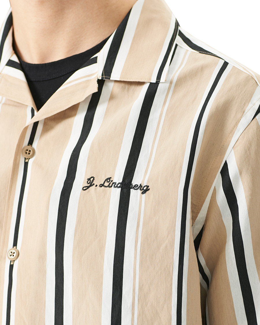 Homme | Chemises | J.Lindeberg | Elio Striped Resort Shirtt Batique Khaki