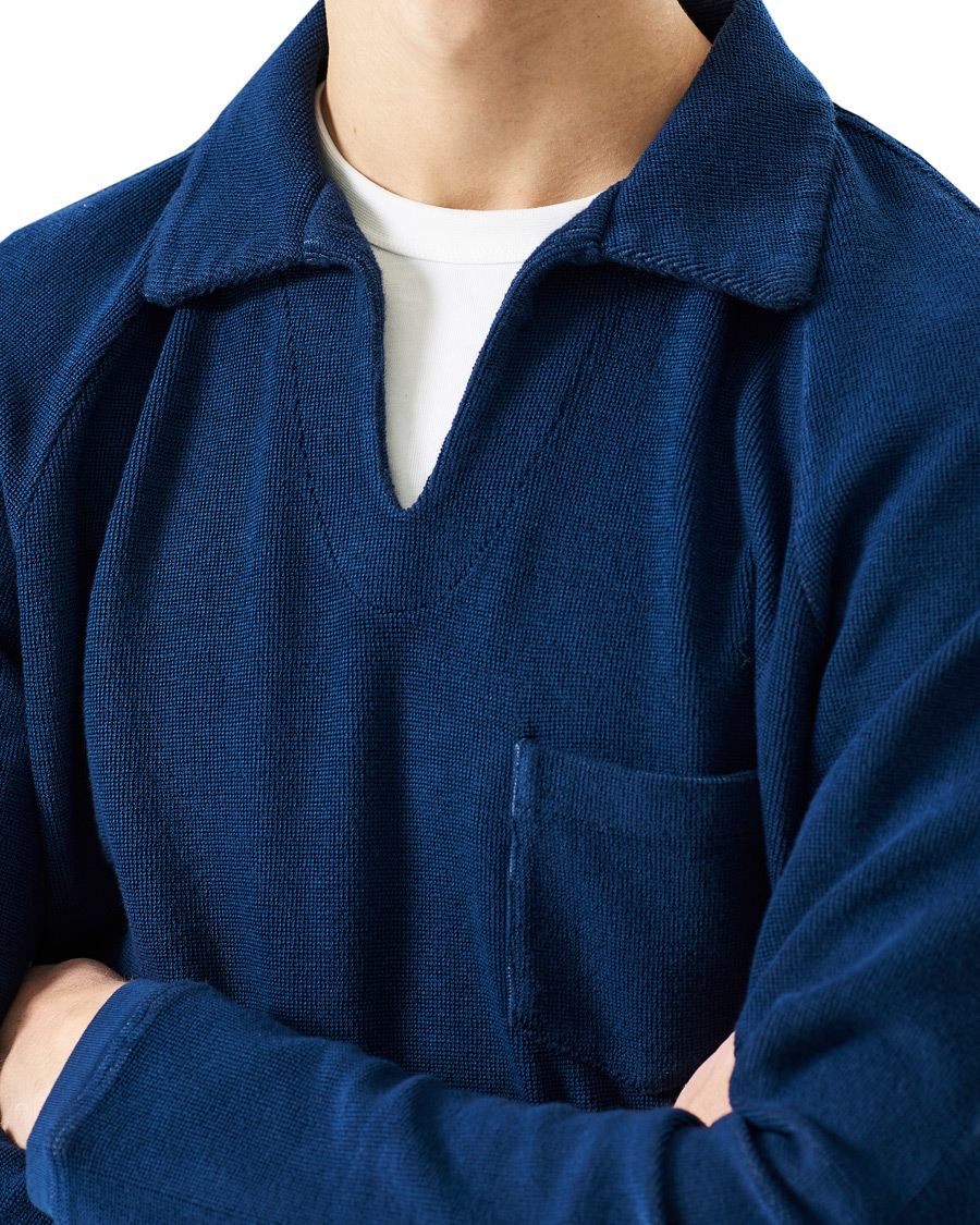 Heren | Truien | Massimo Alba | Japanese Terry Long Sleeve Polo Navy