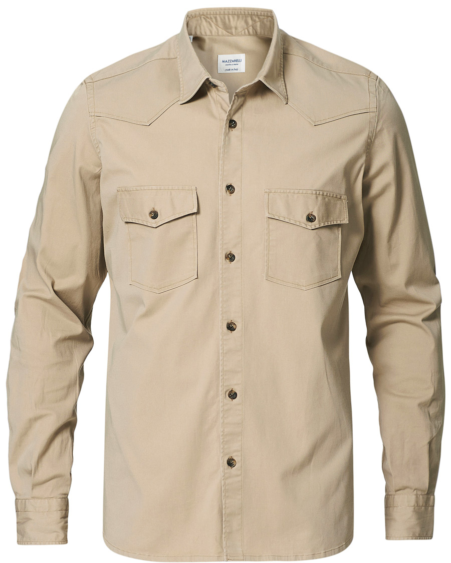 Homme | Chemises | Mazzarelli | Texana Cotton Overshirt Beige
