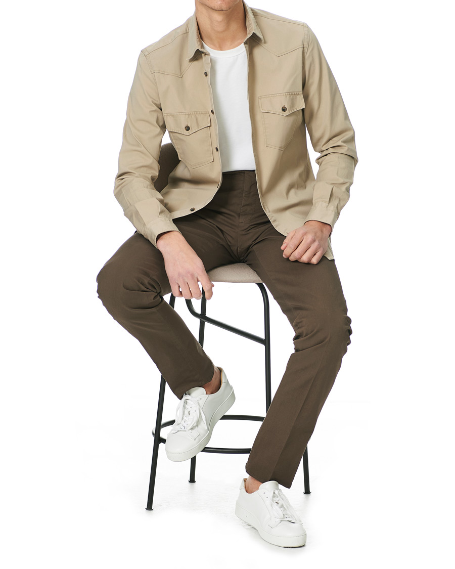 Homme | Chemises | Mazzarelli | Texana Cotton Overshirt Beige