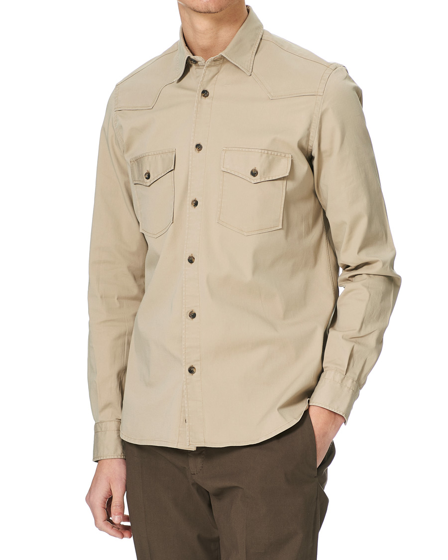 Homme | Chemises | Mazzarelli | Texana Cotton Overshirt Beige