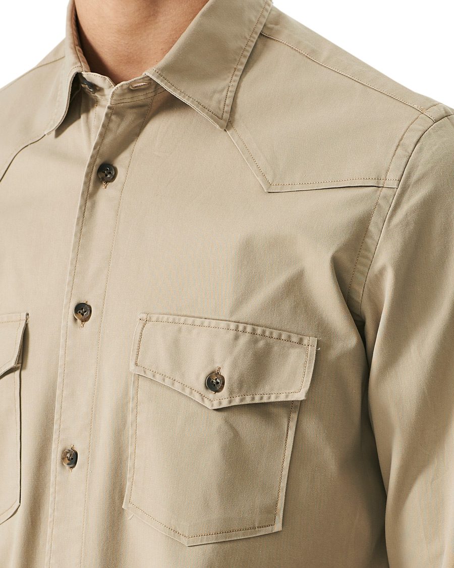 Homme | Chemises | Mazzarelli | Texana Cotton Overshirt Beige