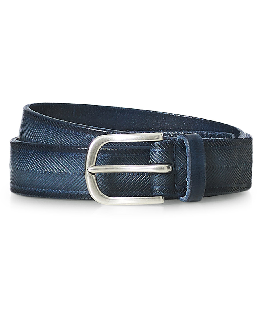 Homme | Orciani Herringbone Leather Belt 3,5 cm Denim Blue | Orciani | Herringbone Leather Belt 3,5 cm Denim Blue