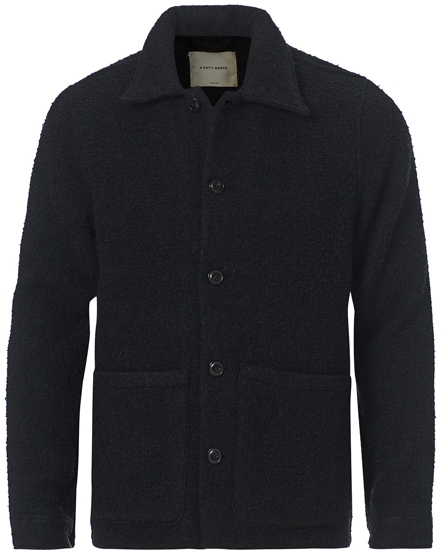 Homme | Chemises | A Day's March | Rugged Wool Overshirt Charcoal
