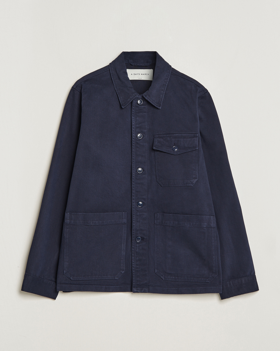 Homme | Chemises | A Day's March | Patch Pocket Sturdy Twill Overshirt Navy