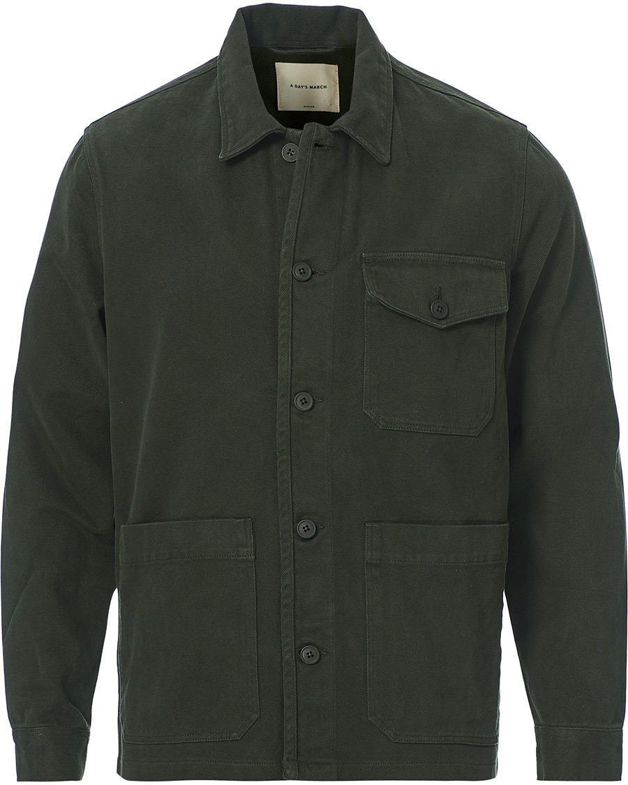Homme | Chemises | A Day's March | Sturdy Twill Patch Pocket Overshirt Forest