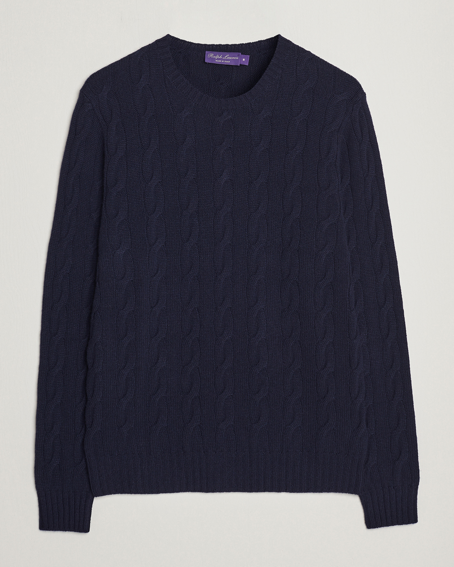 Homme | Pulls Et Tricots | Ralph Lauren Purple Label | Cashmere Cable Crew Neck Sweater Chairman Navy