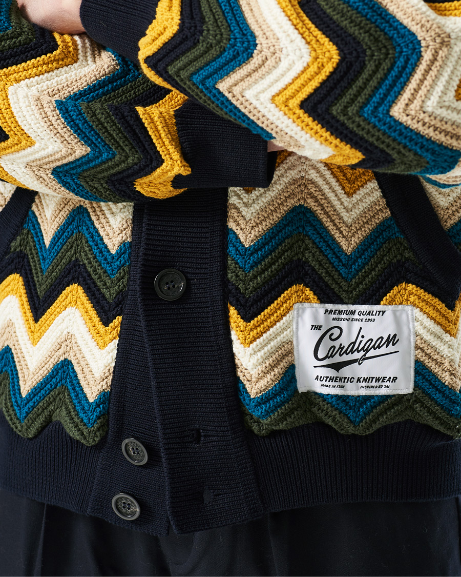 Heren | Truien | Missoni | Zig Zag Knit Cardigan Navy/Cream