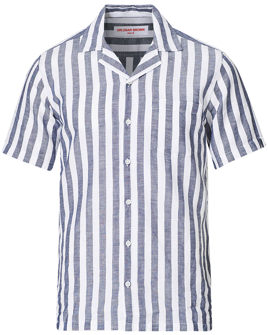 Homme | Chemises | Orlebar Brown | Hibbert Linen/Cotton Short Sleeve Shirt Ink/Cloud
