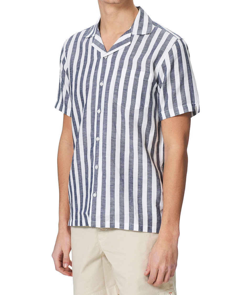 Homme | Chemises | Orlebar Brown | Hibbert Linen/Cotton Short Sleeve Shirt Ink/Cloud