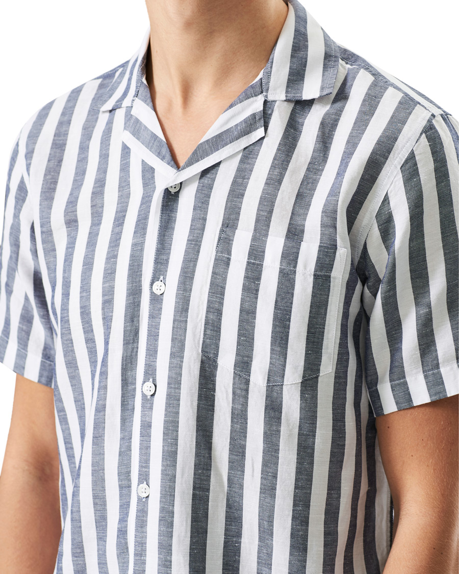 Homme | Chemises | Orlebar Brown | Hibbert Linen/Cotton Short Sleeve Shirt Ink/Cloud