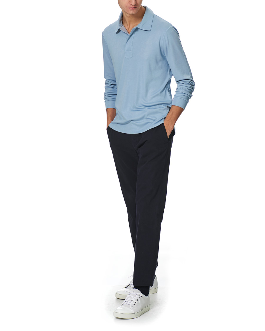Homme | Pulls Et Tricots | Giorgio Armani | Silk Blend Long Sleeve Polo Light Blue