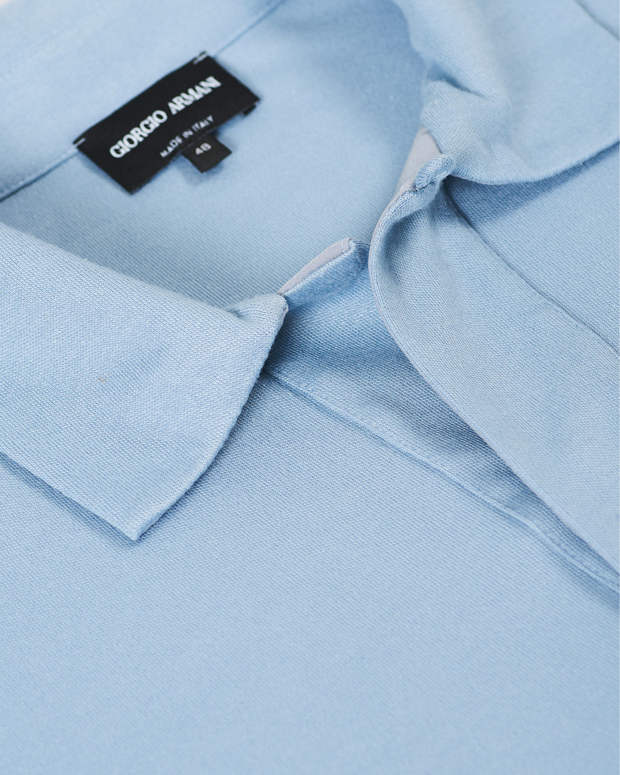 Homme | Pulls Et Tricots | Giorgio Armani | Silk Blend Long Sleeve Polo Light Blue