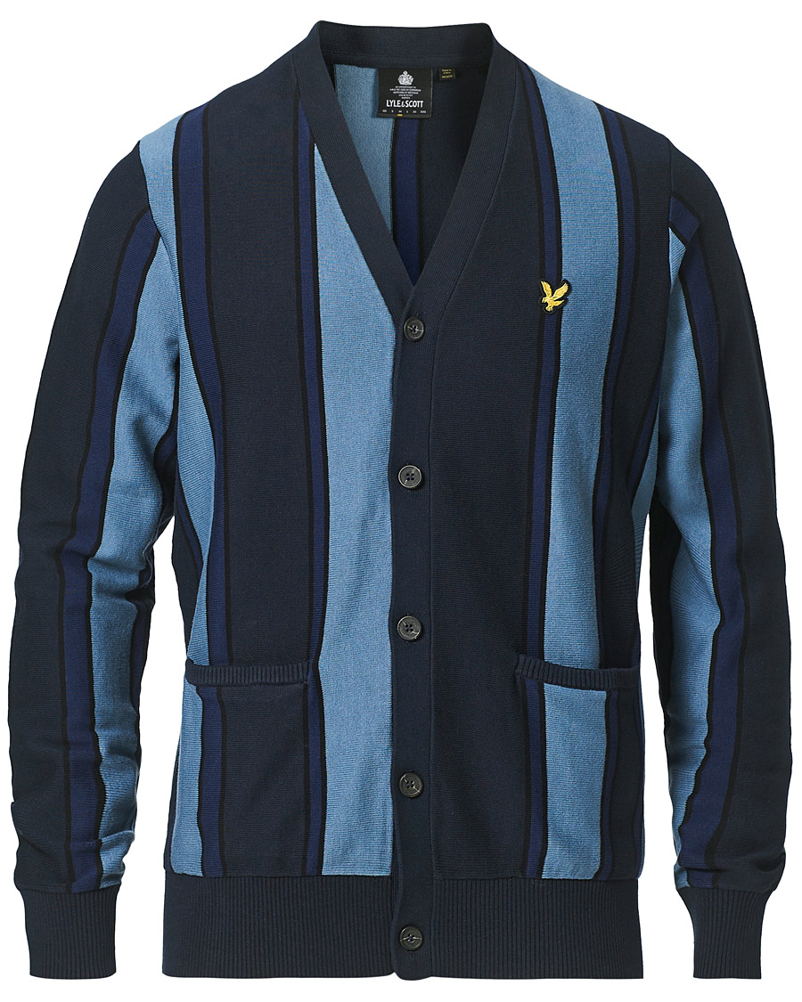 Heren | Truien | Lyle & Scott | Stripe Cardigan Slate Blue/Navy