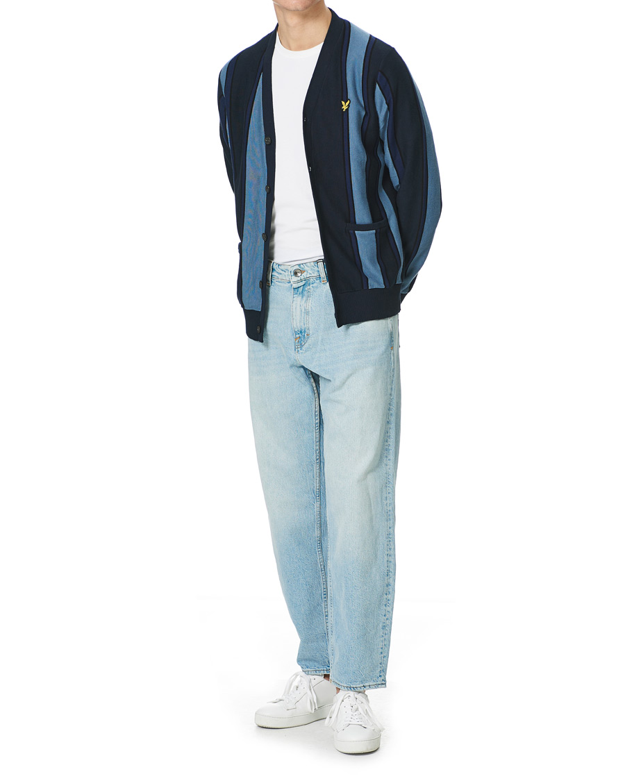 Heren | Truien | Lyle & Scott | Stripe Cardigan Slate Blue/Navy