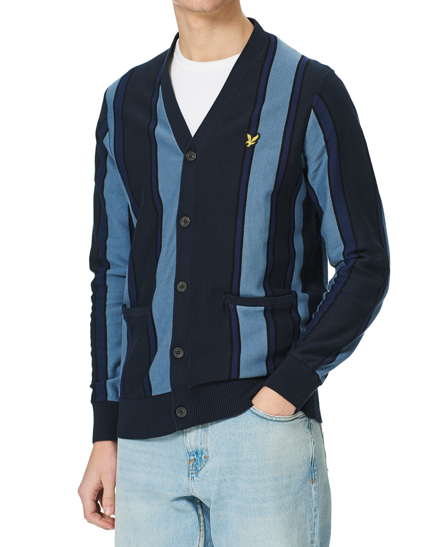 Heren | Truien | Lyle & Scott | Stripe Cardigan Slate Blue/Navy