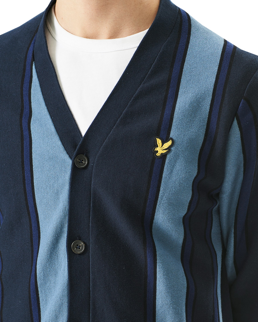 Heren | Truien | Lyle & Scott | Stripe Cardigan Slate Blue/Navy