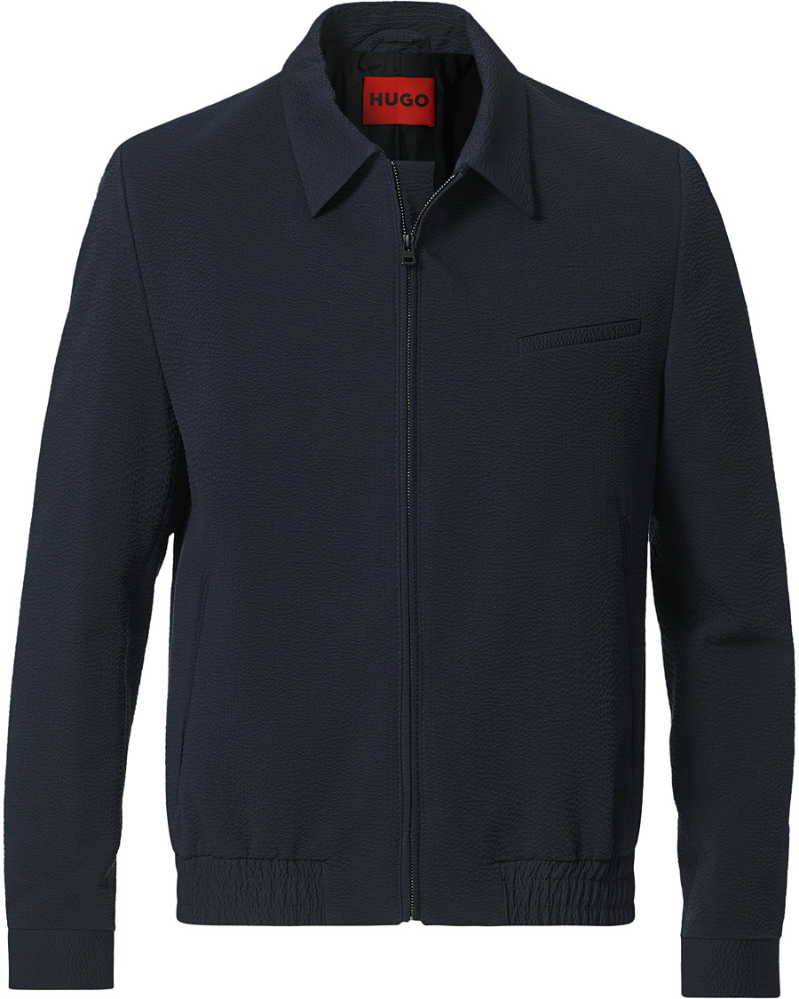 Homme | Manteaux Et Vestes | HUGO | Hellis Seersucker Bomber Jacket Dark Blue
