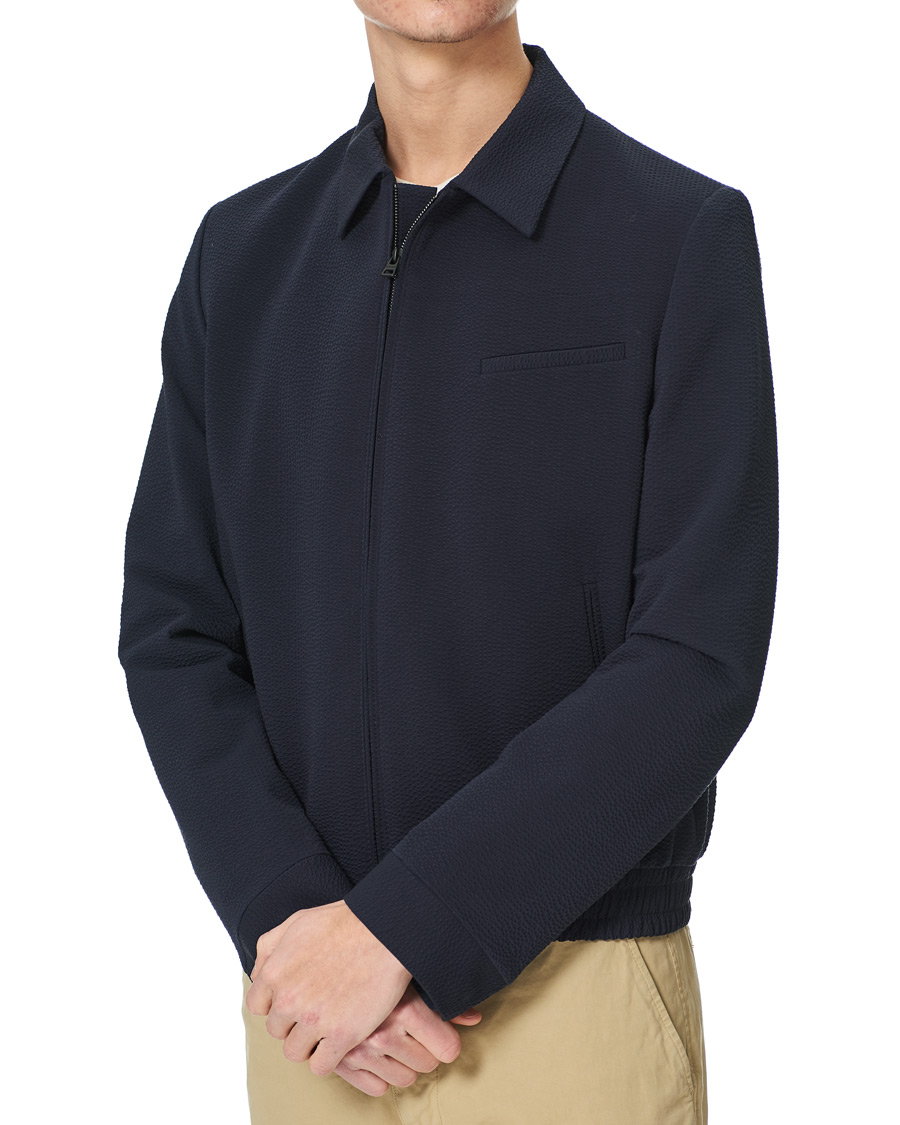 Homme | Manteaux Et Vestes | HUGO | Hellis Seersucker Bomber Jacket Dark Blue
