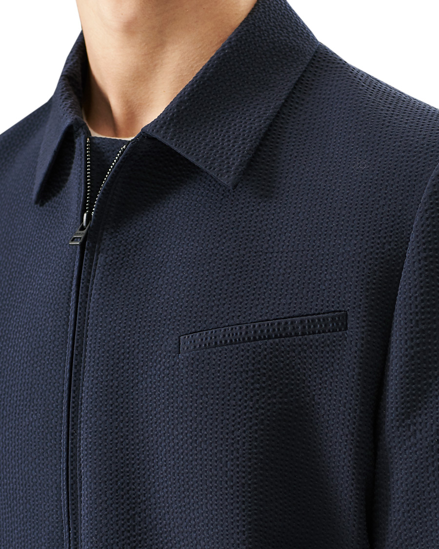 Homme | Manteaux Et Vestes | HUGO | Hellis Seersucker Bomber Jacket Dark Blue