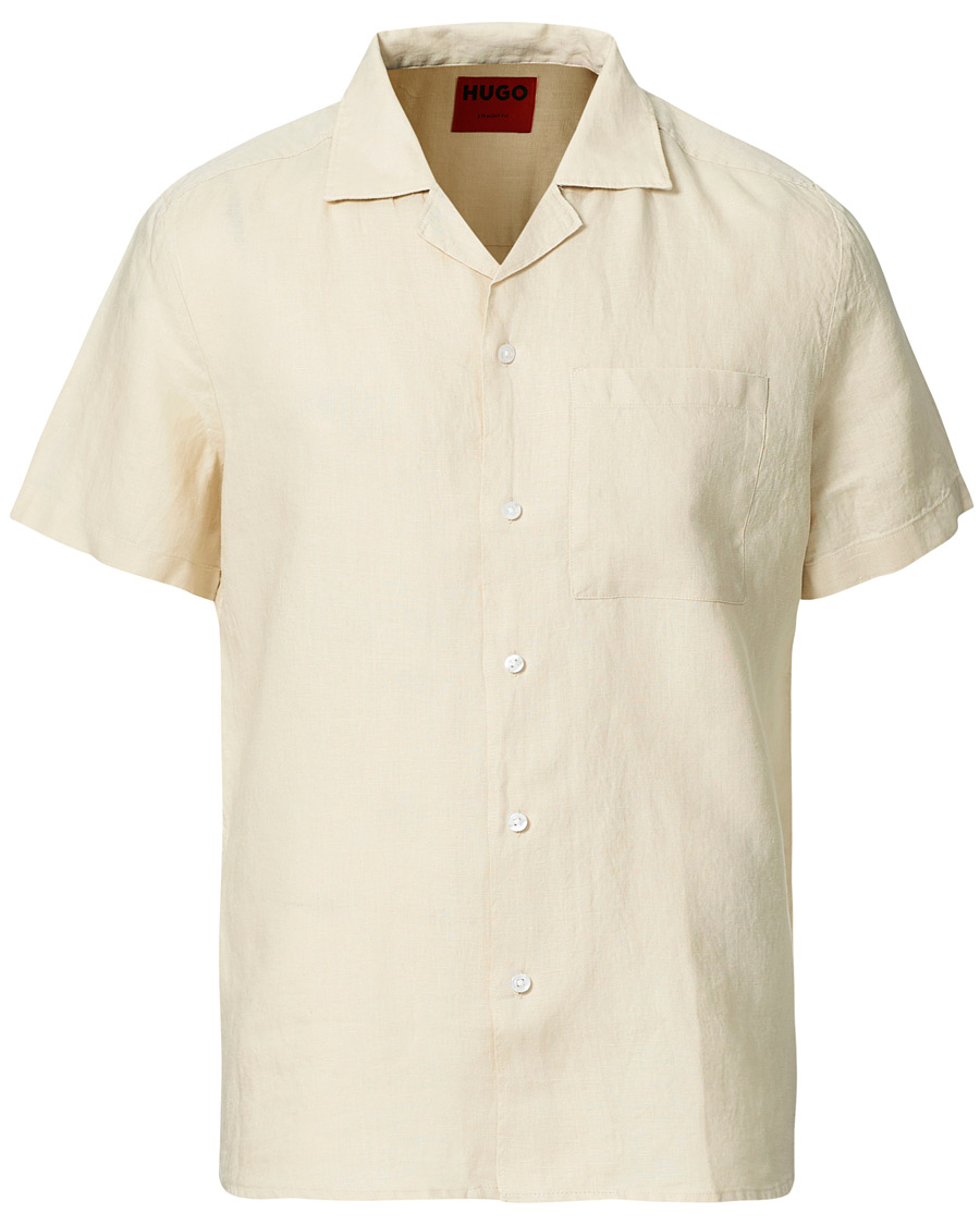 Homme | Chemises | HUGO | Ellino Linen Resort Collar Short Sleeve Shirt Light Beige