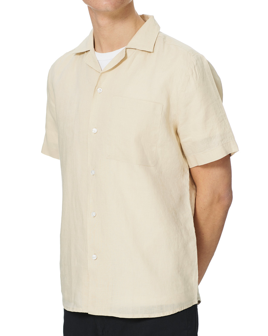 Homme | Chemises | HUGO | Ellino Linen Resort Collar Short Sleeve Shirt Light Beige