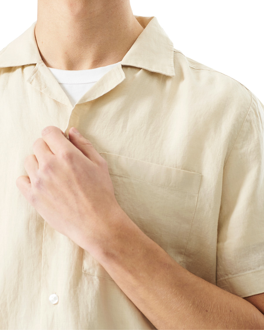 Homme | Chemises | HUGO | Ellino Linen Resort Collar Short Sleeve Shirt Light Beige