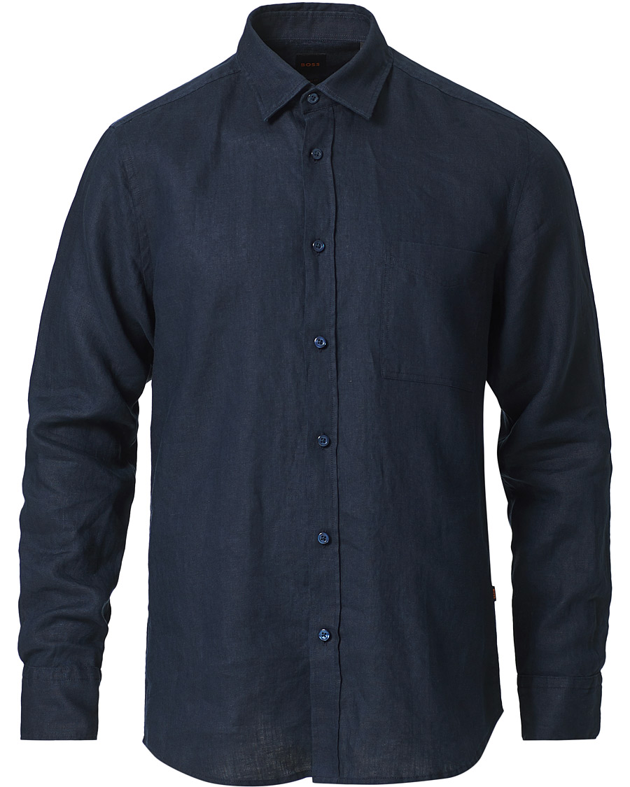 Homme | Chemises | BOSS ORANGE | BOSS Casual Relegent Linen Shirt Dark Blue