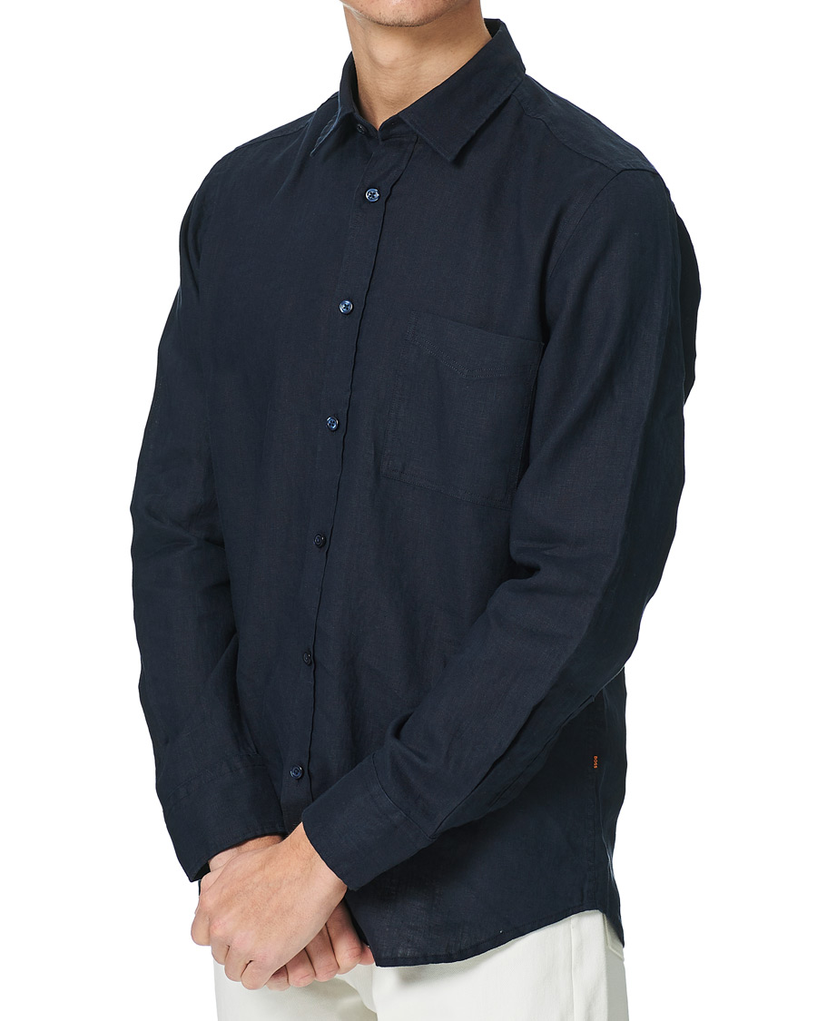 Homme | Chemises | BOSS ORANGE | BOSS Casual Relegent Linen Shirt Dark Blue