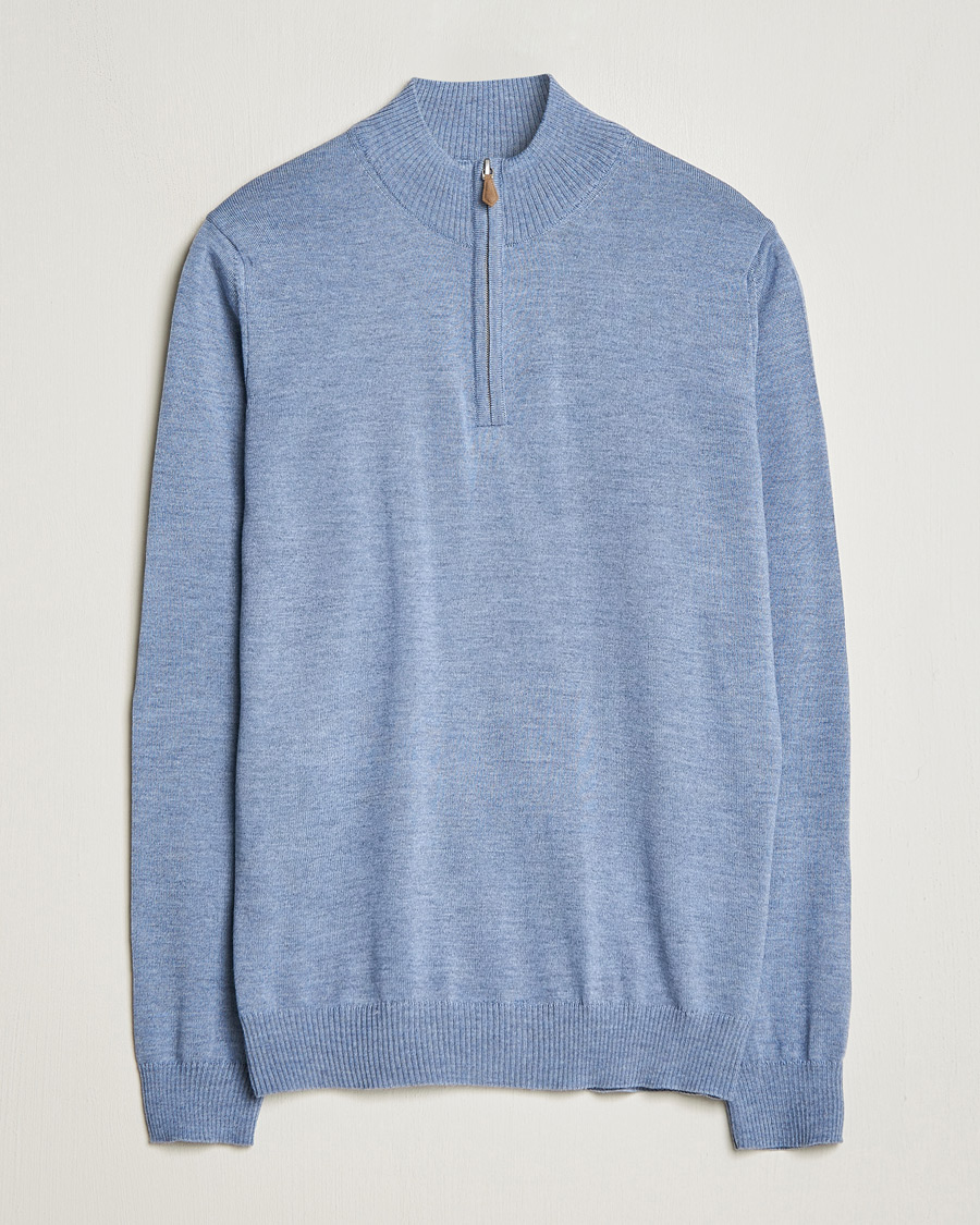 Homme | Pulls Et Tricots | Stenströms | Merino Half Zip Light Blue