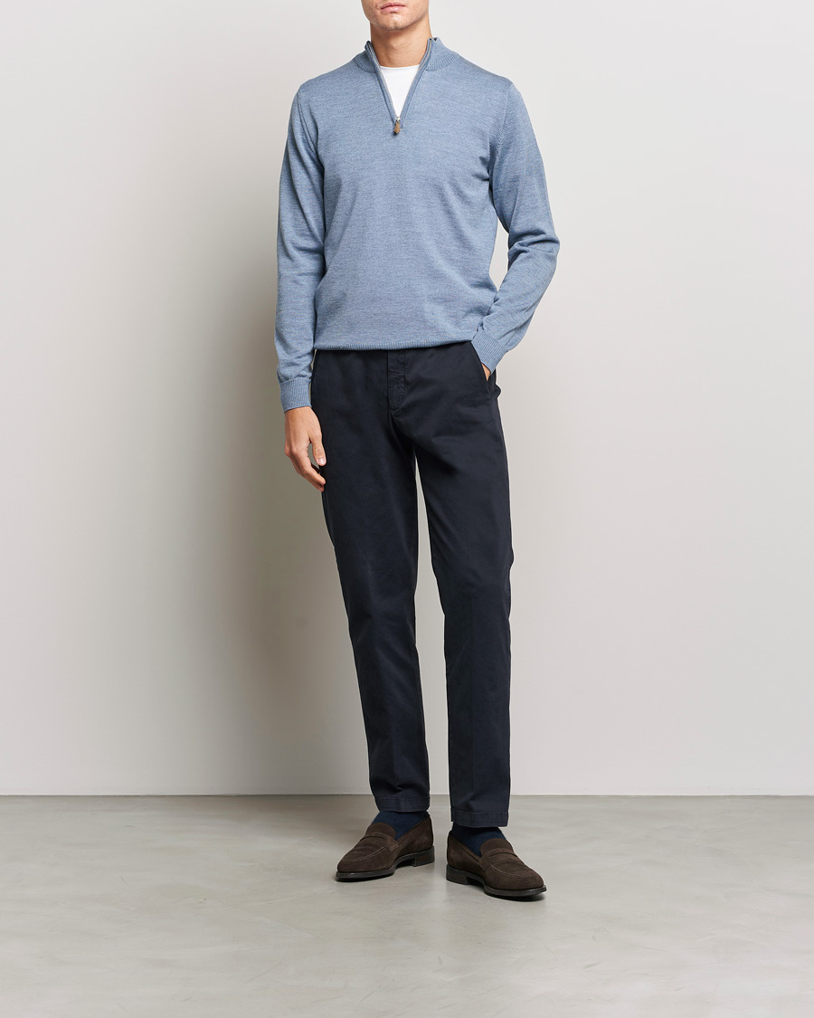 Homme | Pulls Et Tricots | Stenströms | Merino Half Zip Light Blue