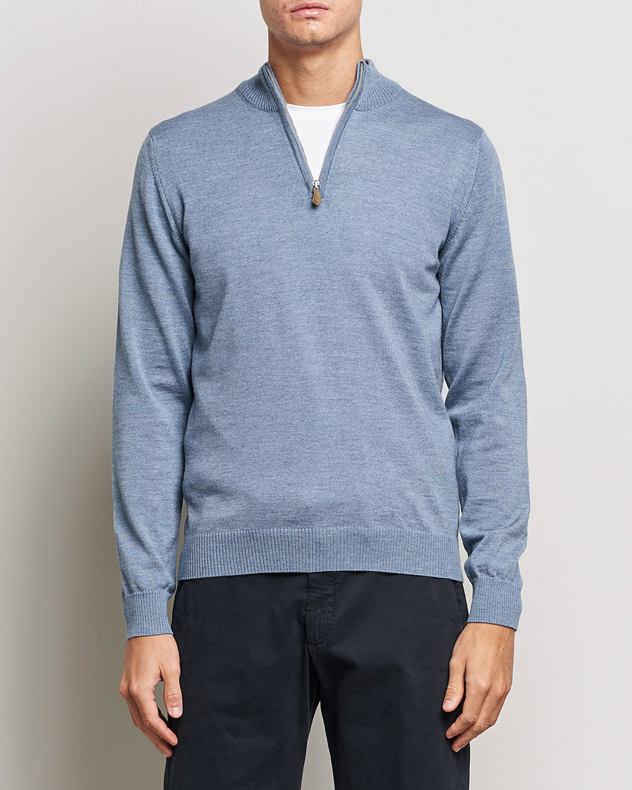Homme | Pulls Et Tricots | Stenströms | Merino Half Zip Light Blue