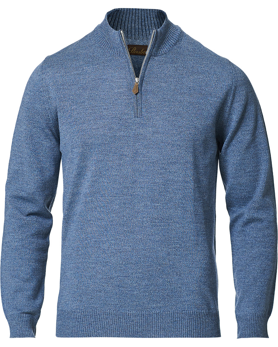 Homme | Pulls Et Tricots | Stenströms | Merino Half Zip Blue Mouliné