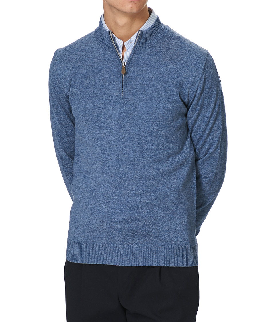 Homme | Pulls Et Tricots | Stenströms | Merino Half Zip Blue Mouliné