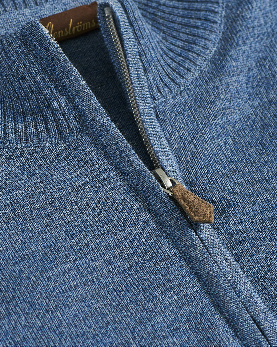 Homme | Pulls Et Tricots | Stenströms | Merino Half Zip Blue Mouliné