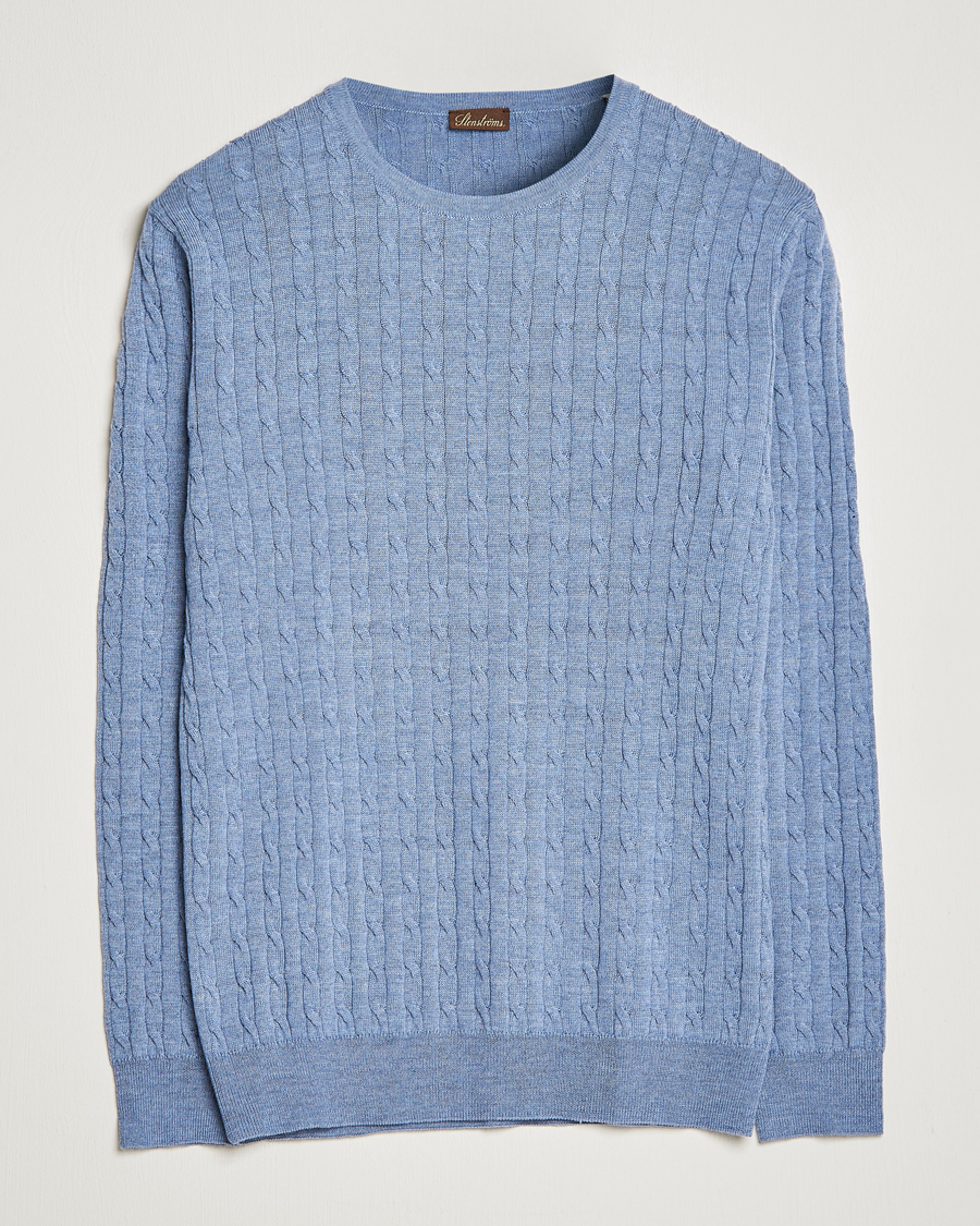 Homme | Pulls Et Tricots | Stenströms | Merino Cable Crew Neck Light Blue