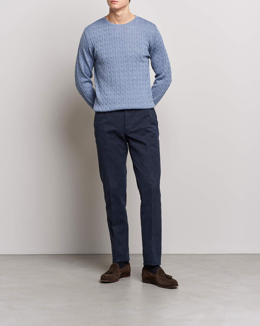 Homme | Pulls Et Tricots | Stenströms | Merino Cable Crew Neck Light Blue