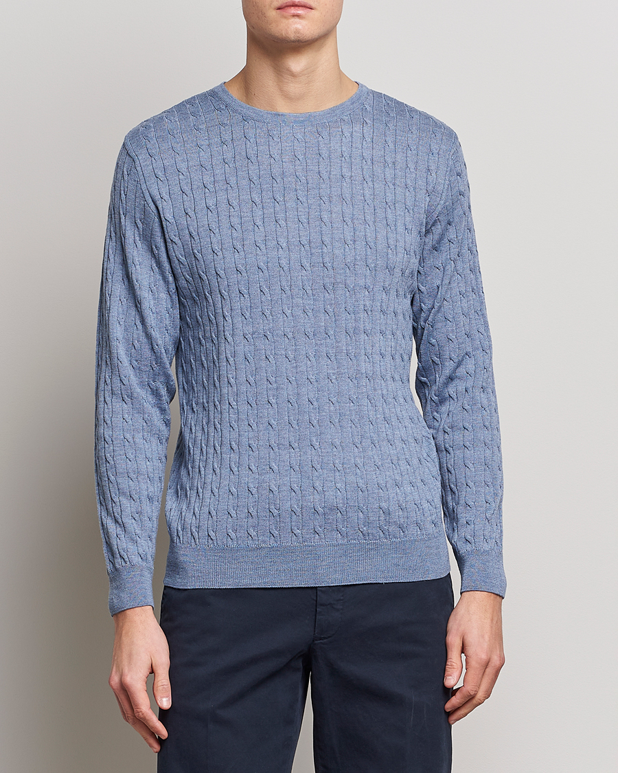 Homme | Pulls Et Tricots | Stenströms | Merino Cable Crew Neck Light Blue
