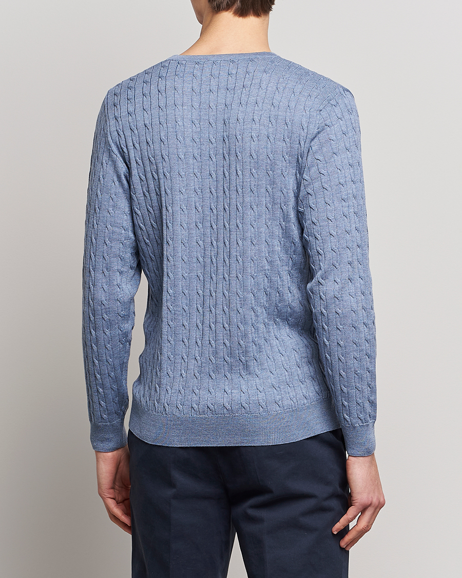 Homme | Pulls Et Tricots | Stenströms | Merino Cable Crew Neck Light Blue