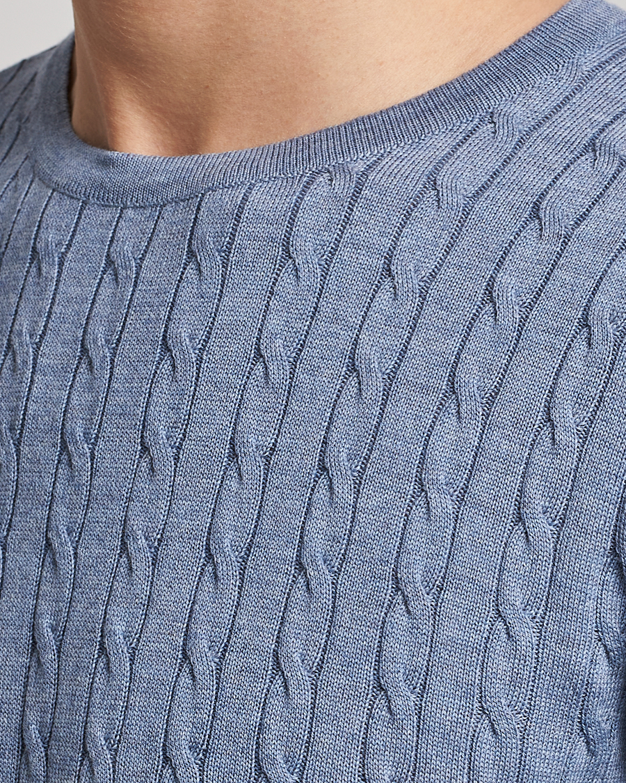 Homme | Pulls Et Tricots | Stenströms | Merino Cable Crew Neck Light Blue