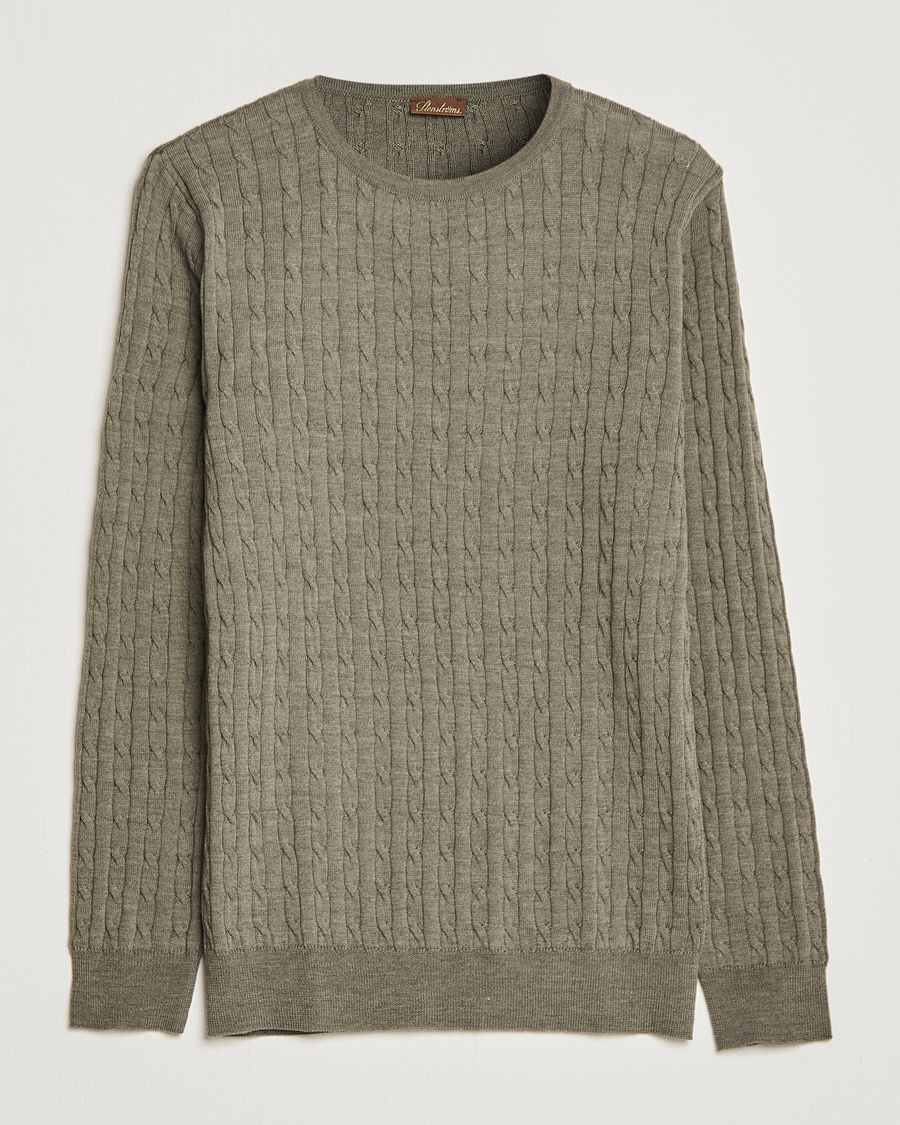 Homme | Pulls Et Tricots | Stenströms | Merino Cable Crew Neck Olive