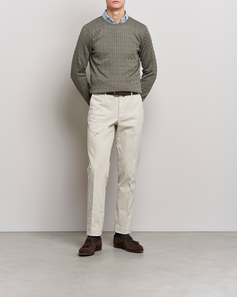 Homme | Pulls Et Tricots | Stenströms | Merino Cable Crew Neck Olive