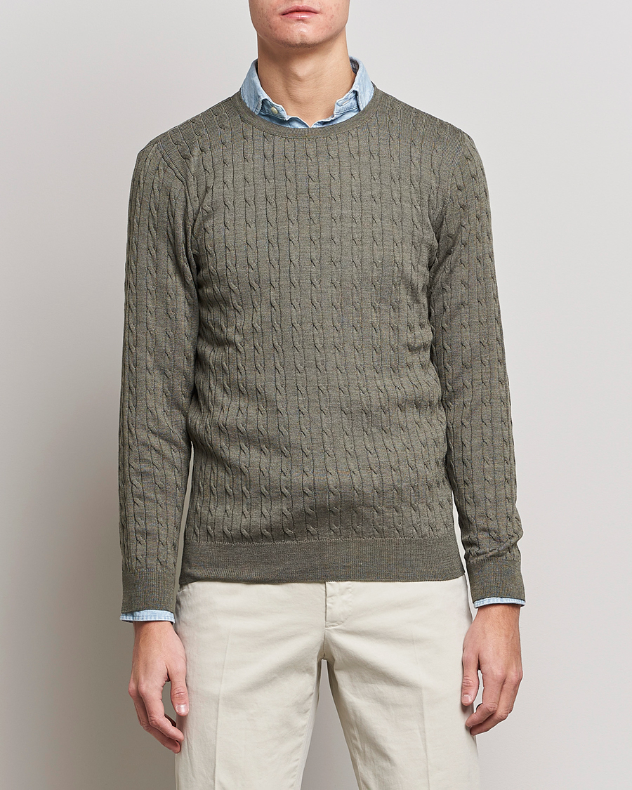 Homme | Pulls Et Tricots | Stenströms | Merino Cable Crew Neck Olive