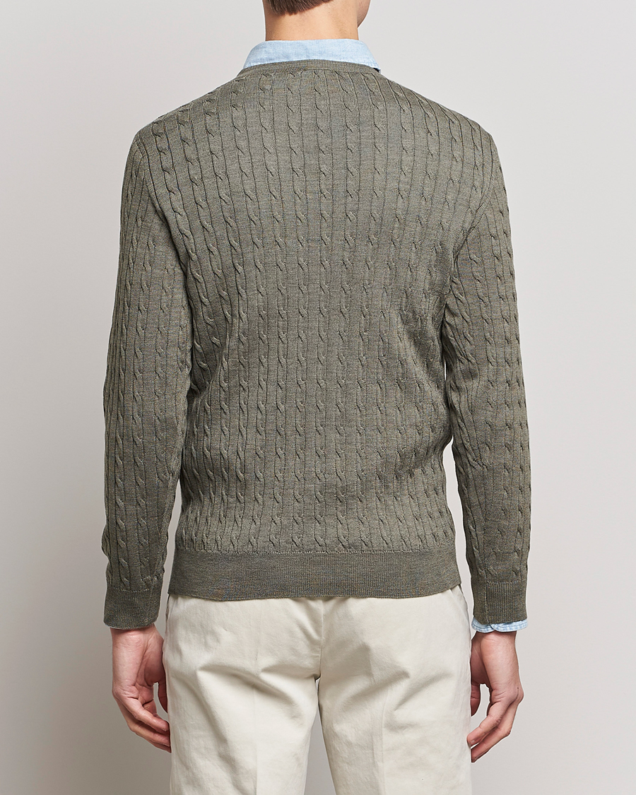 Homme | Pulls Et Tricots | Stenströms | Merino Cable Crew Neck Olive