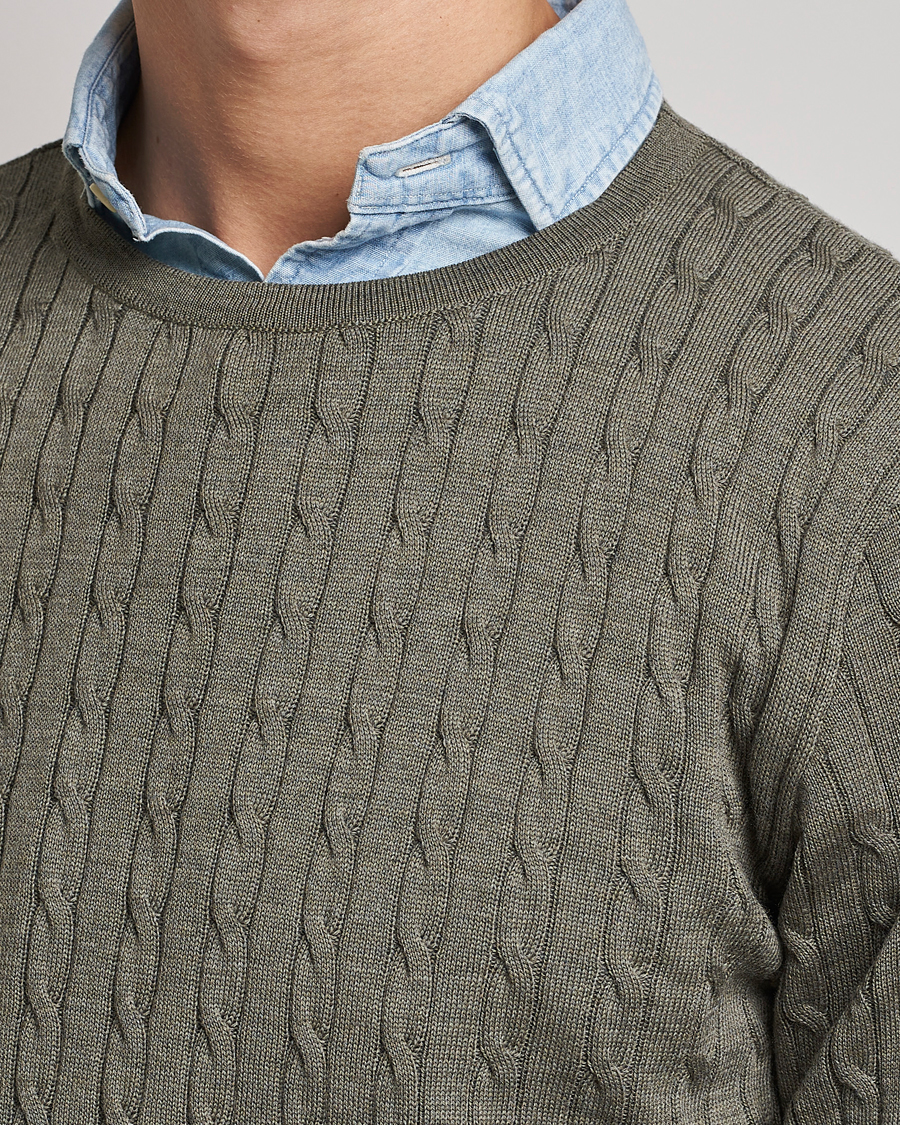 Homme | Pulls Et Tricots | Stenströms | Merino Cable Crew Neck Olive