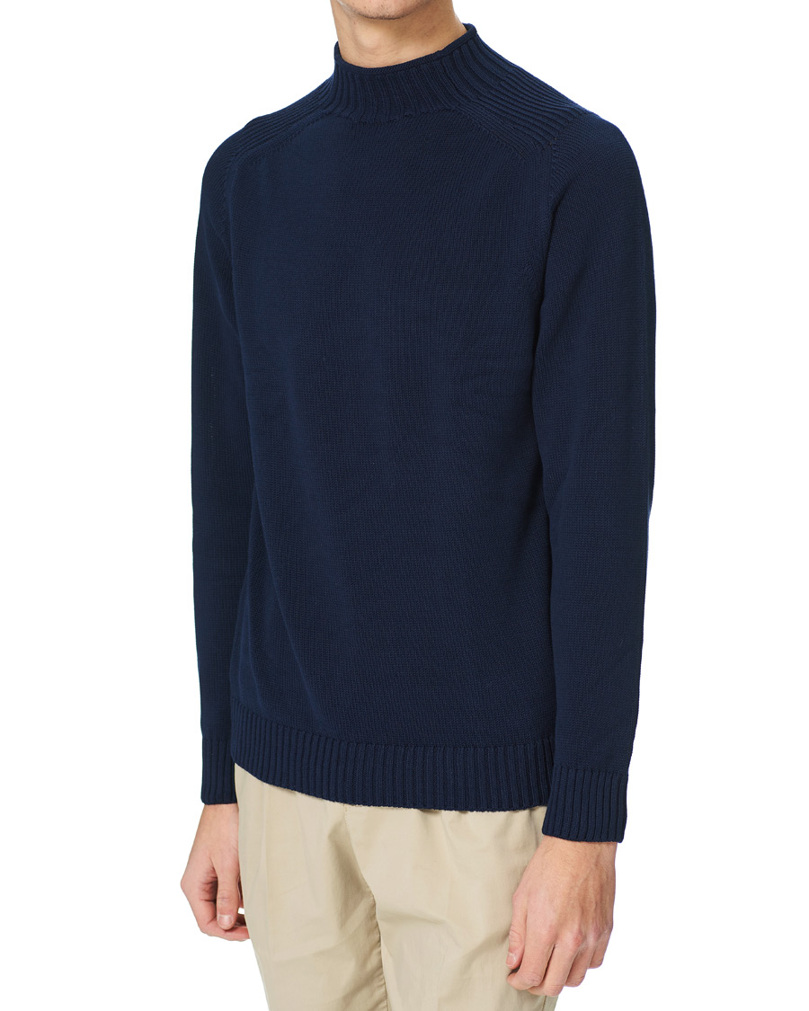 Homme | Pulls Et Tricots | Stenströms | Cotton Mock Neck Sweater Navy